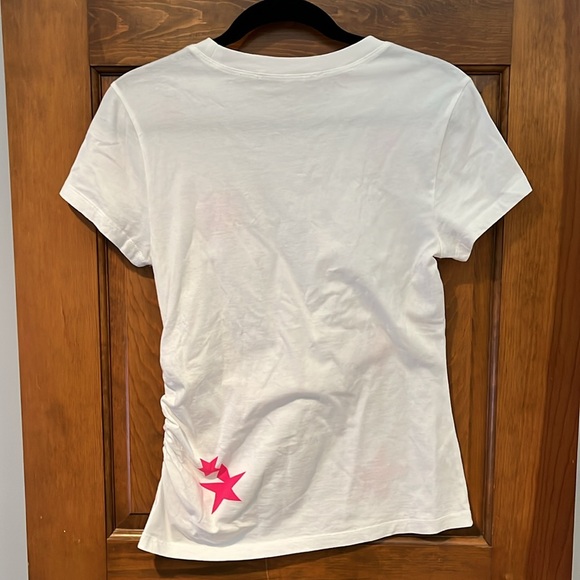NWOT Pam & Gela White Ruched T-Shirt with Pink Stars - Picture 2 of 6
